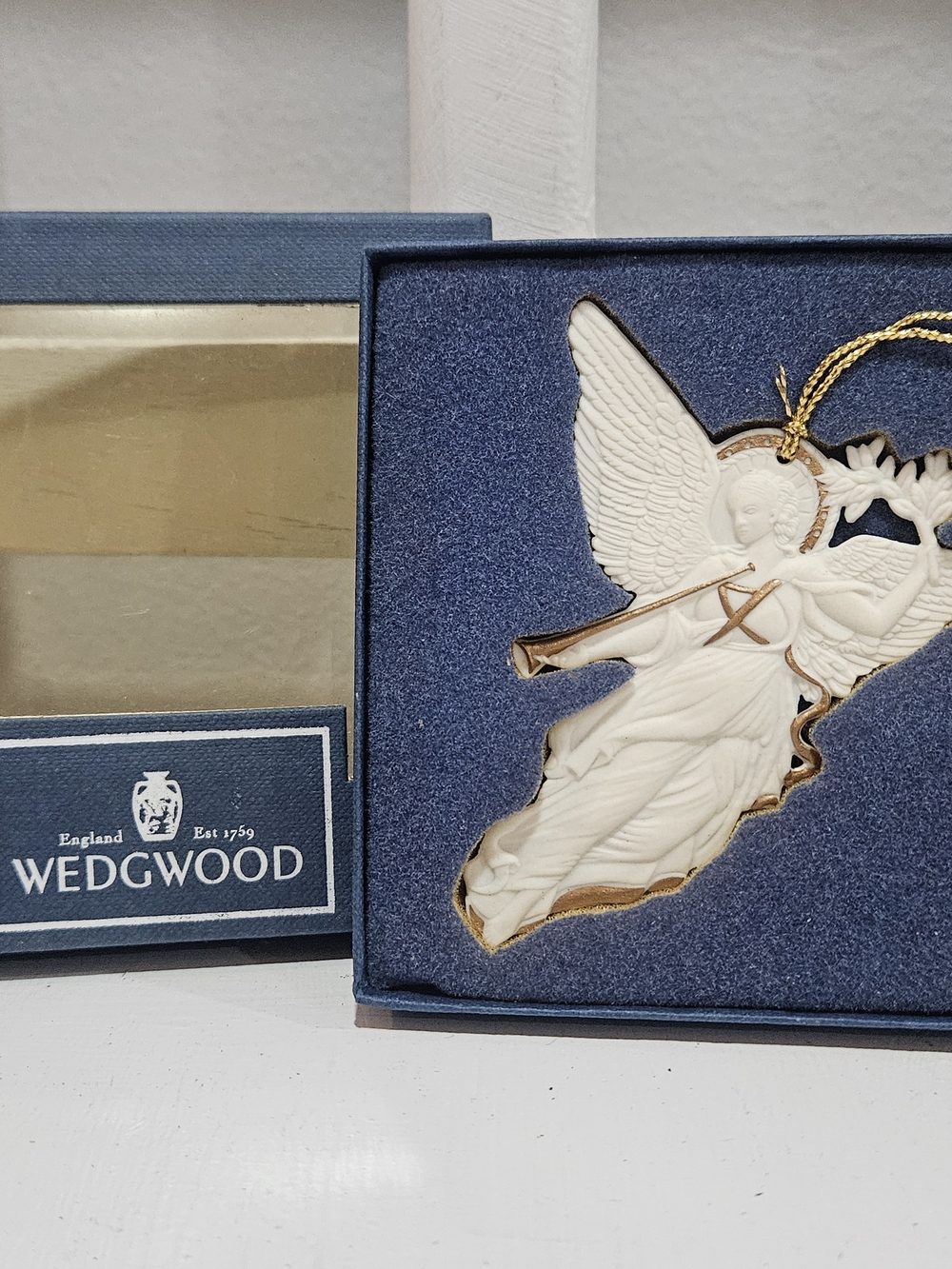 Wedgwood White & Gold Angel Ornament - Holiday Home Accent